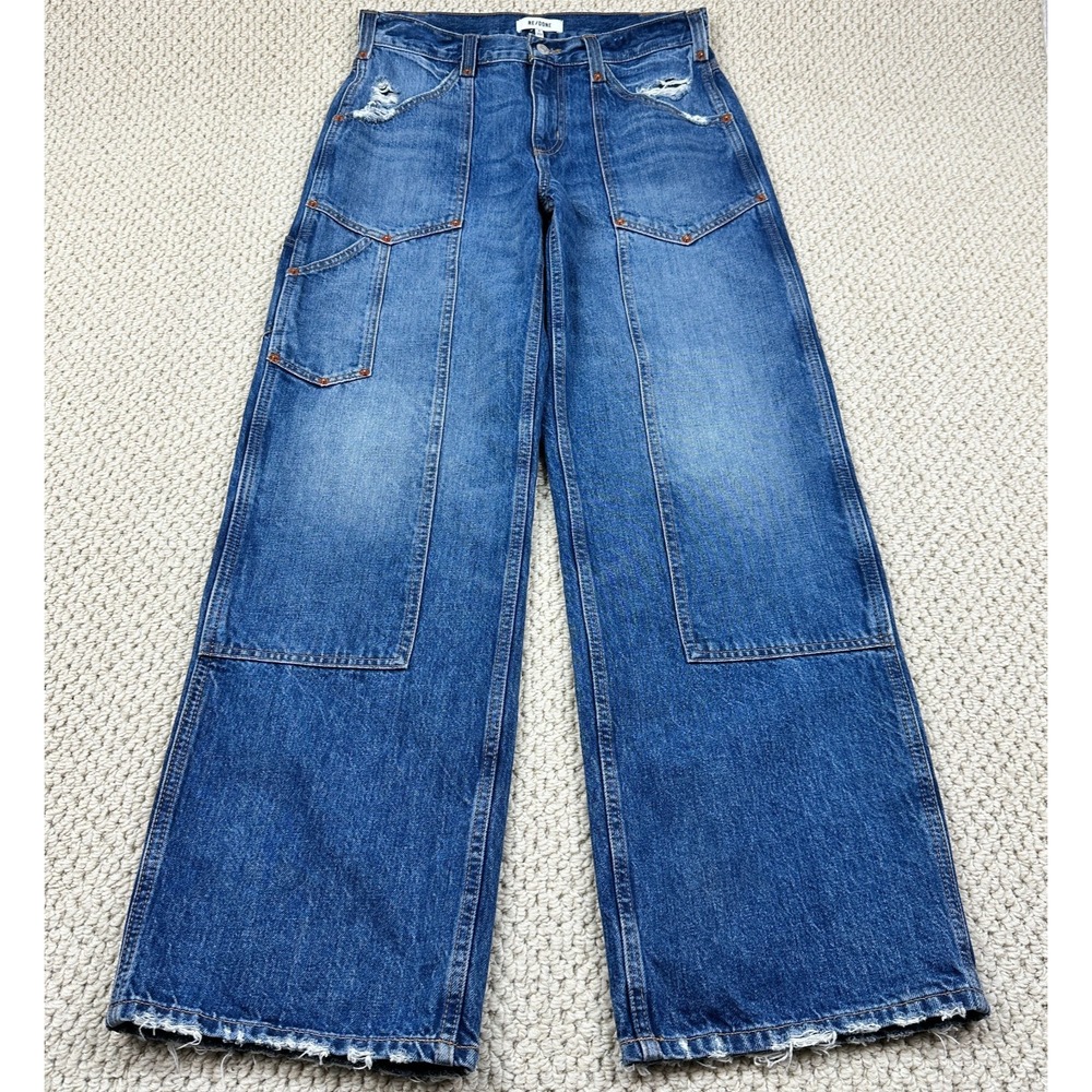 RE/DONE Jeans (28) Fits Womens 30x32 Blue Mid Rise Workwear Wide Leg Revolve